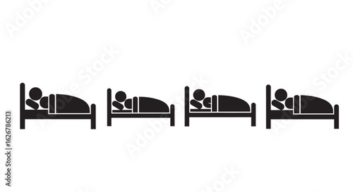 Four people sleeping in beds in a row silhouette
