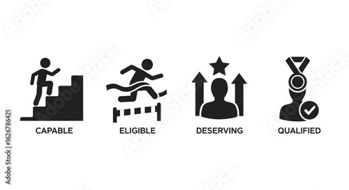 Four stages of achievement and qualification silhouette icons