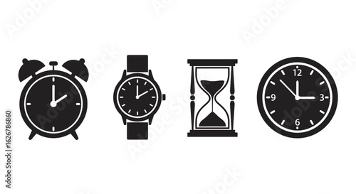 Collection of timekeeping devices silhouette