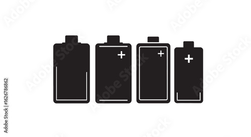 Four batteries of varying charge levels in silhouette