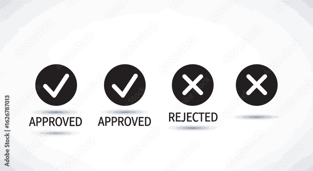 Fototapeta premium Approved and rejected checkmark and cross icons silhouette