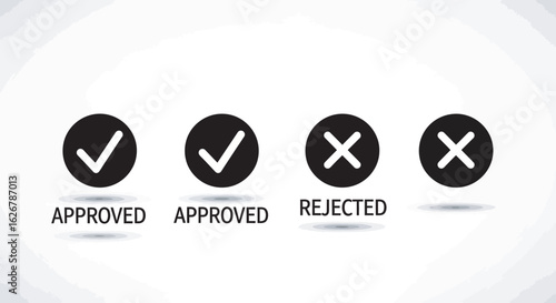 Approved and rejected checkmark and cross icons silhouette