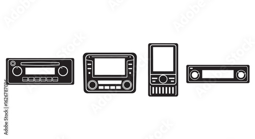Collection of car audio system icons silhouette