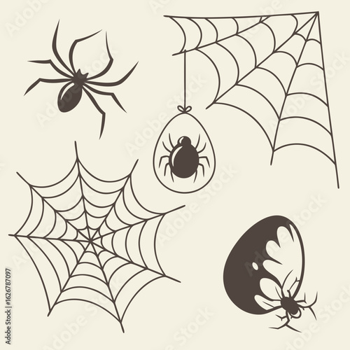 Halloween icon set spider egg sac hatched eggs