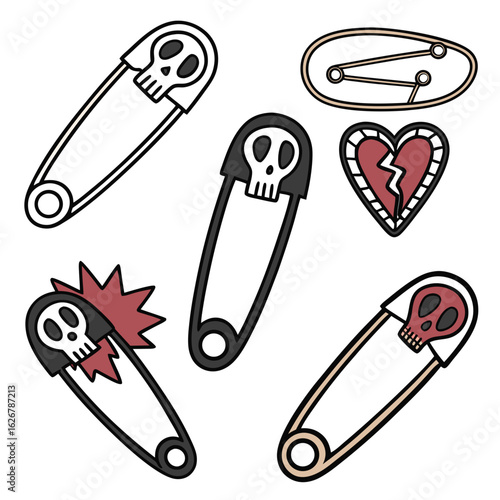 Halloween icon set voodoo pin heart