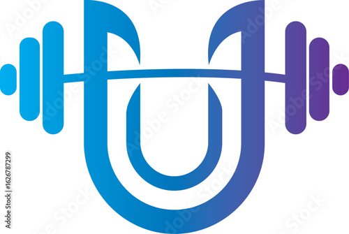 Gym Volume Dumbbell Logo Design U shape barbell fitness icon vector template