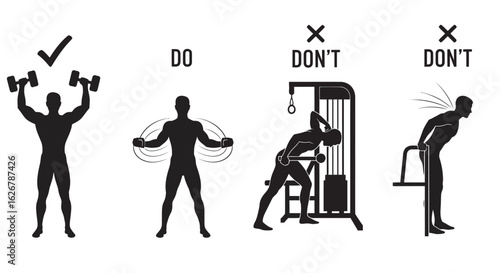Fitness exercise do and don t guide silhouette