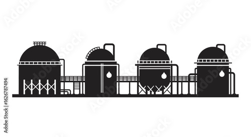 Industrial storage tanks and pipelines silhouette