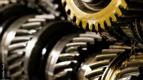 Oiled transmission gears symbolizing industrial power and precision