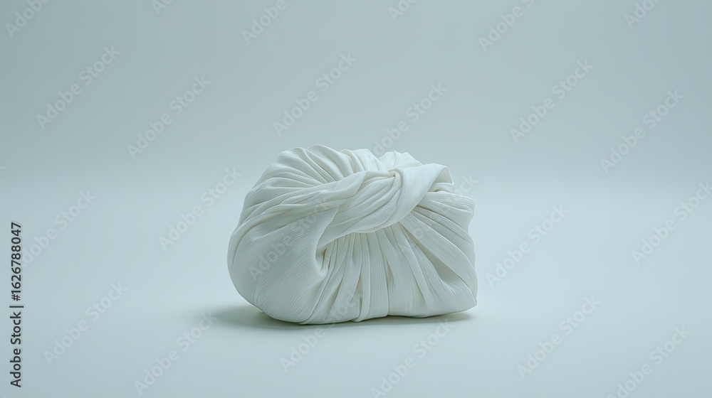 Obraz premium A tightly knotted, off-white fabric object, smooth and elegant, sits on a plain, bright background