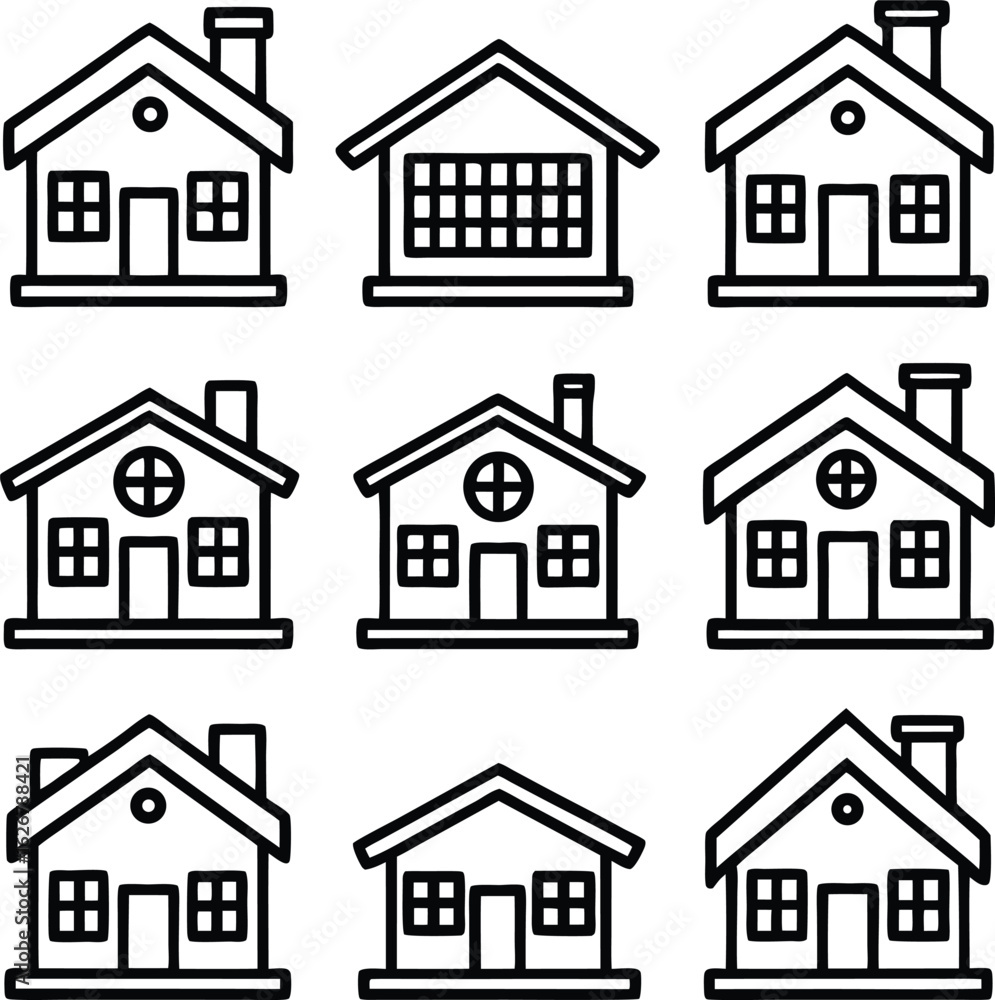 Fototapeta premium Collection of simple house outlines silhouette isolated on white background