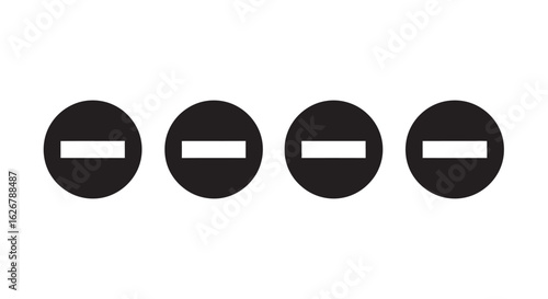 Four black circles with white horizontal bars prohibition signs silhouette