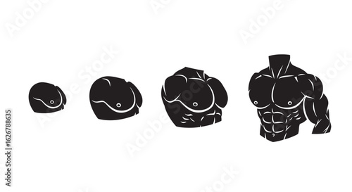 Bodybuilding muscle growth progression silhouette