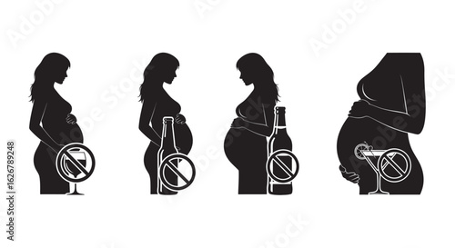 Pregnant woman silhouette with no alcohol symbols silhouette