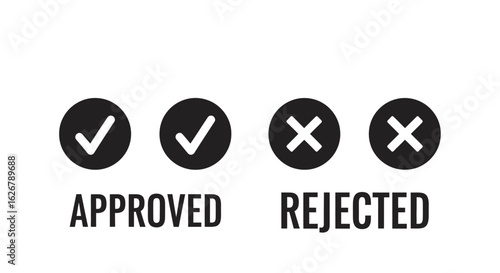 Two approved checkmarks and two rejected crosses silhouette