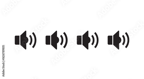Four identical speaker volume icons in a row silhouette