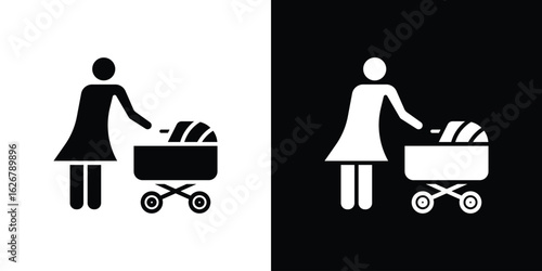 Woman with Baby Stroller icon, glyph style icon for web site or mobile app