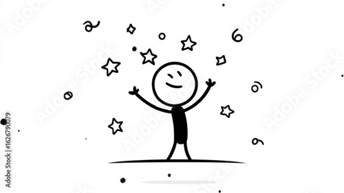 Hand Drawn Figure Celebrating Among Many Stars