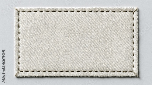 Blank rectangular fabric patch mockup with stitched border on white background, perfect for branding design. .