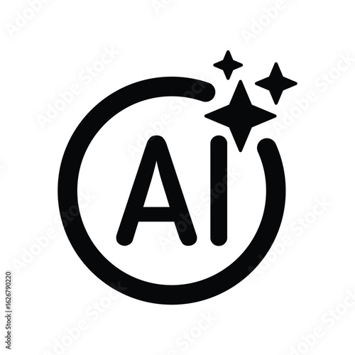 Artificial intelligence icon outline. AI icon with three stars for logo, application and website. vector illustration