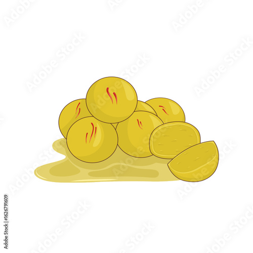 Vector illustration of Rajbhog, a traditional Indian dessert made of large, round sweet dumplings soaked in fragrant sugar syrup.