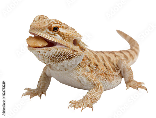 Bearded dragon lizard eating food isolated on transparent background