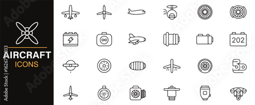 Modern aviation icon set featuring flight components and equipment