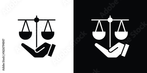 Justice scales in Hand icon, glyph style icon for web site or mobile app