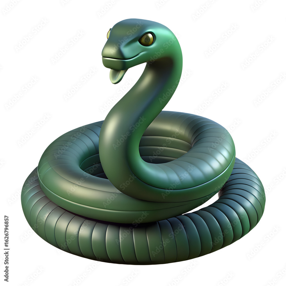 Fototapeta premium Stylized Green Snake Coiled and Ready to Strike.