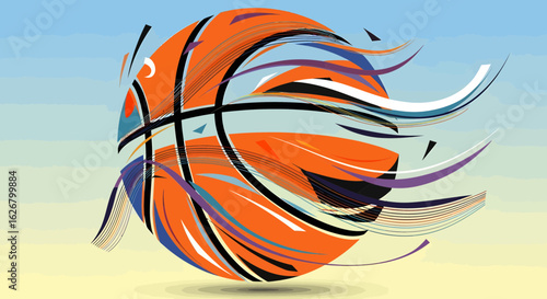 Dynamic Basketball Motion Art, Sport Concept, Abstract Illustration, Colorful Design, Graphic Environment