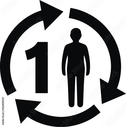 Vector art of vector illustration of a single person surrounded by a circular arrow representing recycling and continuous movement in a simple design