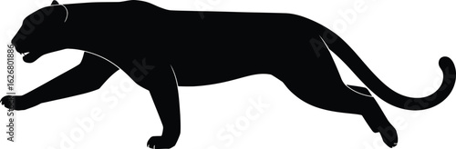 Vector art of a sleek black panther silhouette prowls forward with a powerful and graceful stride representing the beauty of wildlife