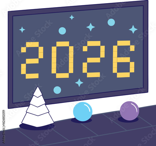 Futuristic 2026 New Year Display on Screen