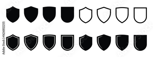 Shield icon set. Containing security, protect, badge, sport, award and more icons. Vector illustration.