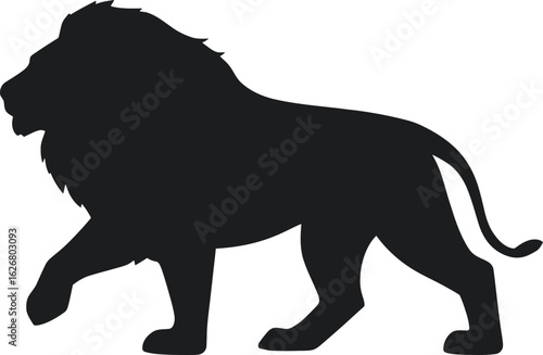 Vector art of majestic lion silhouette walking powerfully across the frame a strong and captivating image showcasing the king of the jungle