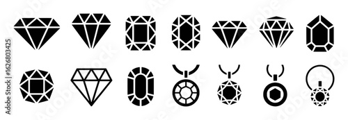 Black diamond shapes and pendants vector set gemstone jewel