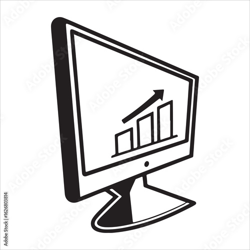 A flat screen monitor displaying a house icon next to a mouse, symbolizing home internet or web design