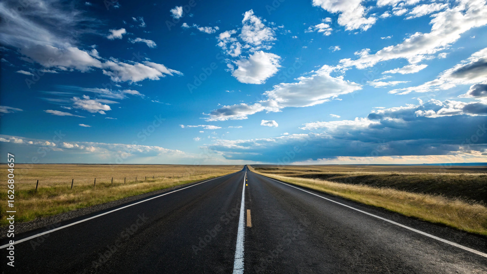 Naklejka premium Endless Open Road Under a Vast Blue Sky