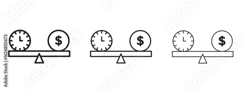 Time and money compare scale icon. Hand drawn minimalism style vector illustration