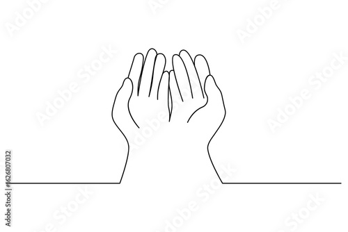 Continuous one line drawing of praying hand Outline drawing hands praying vector illustration