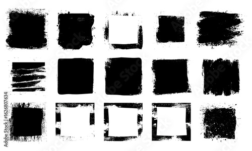 Hand-drawn grunge square frames and rough brush stroke set for graphic design, abstract decoration, and creative borders. Perfect for edgy, artistic, and textured visuals.