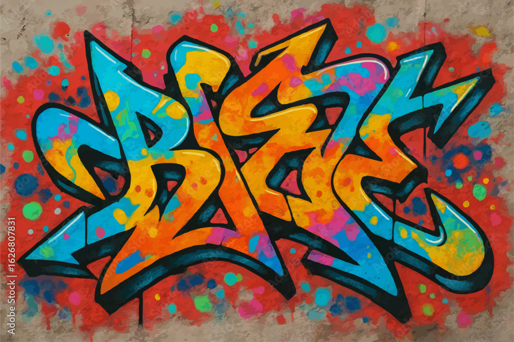 Obraz premium A vibrant graffiti-style illustration featuring bold, colorful letters spelling 