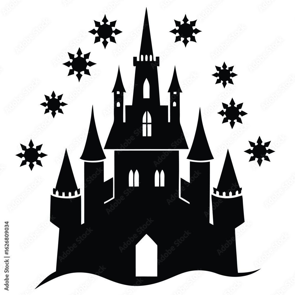 Obraz premium ice castle with snowflakes silhouette