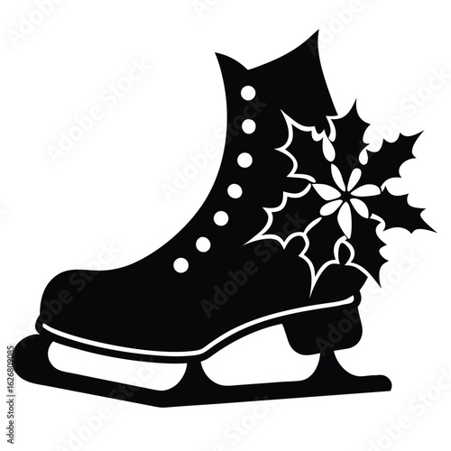 ice skate with holly decoration silhouette