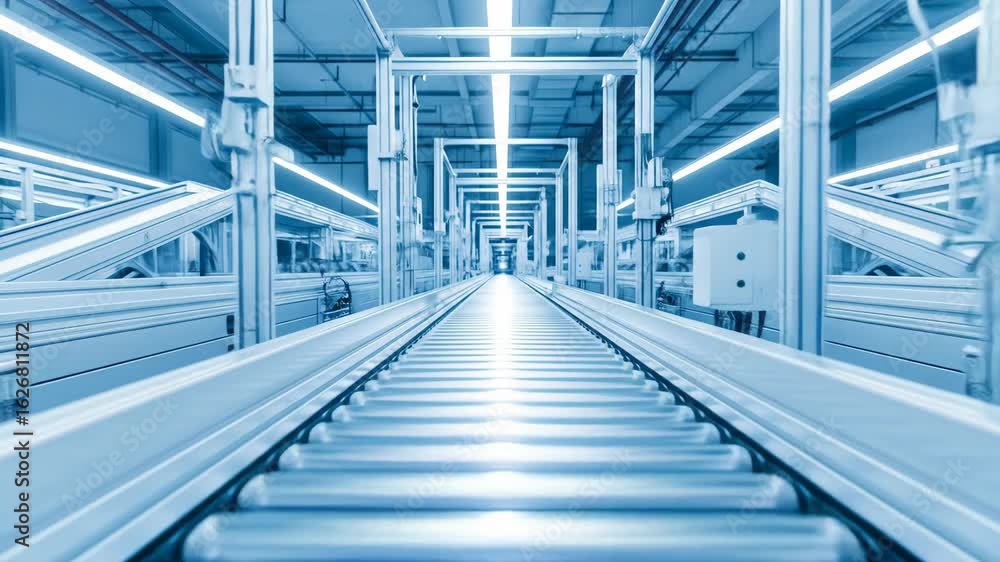 Modern automated production line in a high tech warehouse environment perfect for business and industrial illustration Modern automated production line in a high tech warehouse environment perfect for business and industrial illustration