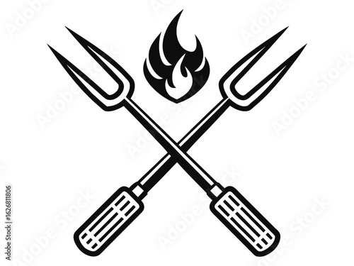 Grill tools and fire. Vector. Grilling Utensils Icon Flat Graphic Design