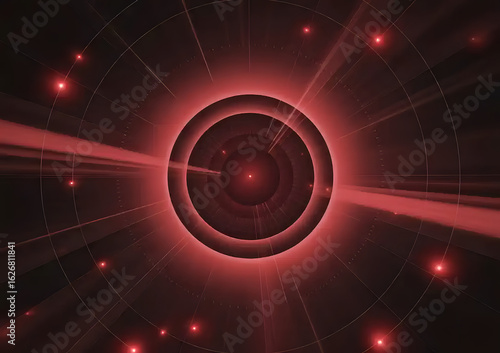 Red Circle Energy: A dynamic and captivating digital rendering showcases a glowing, pulsating red circle, radiating with an intense energy, set against a dark, mysterious backdrop.