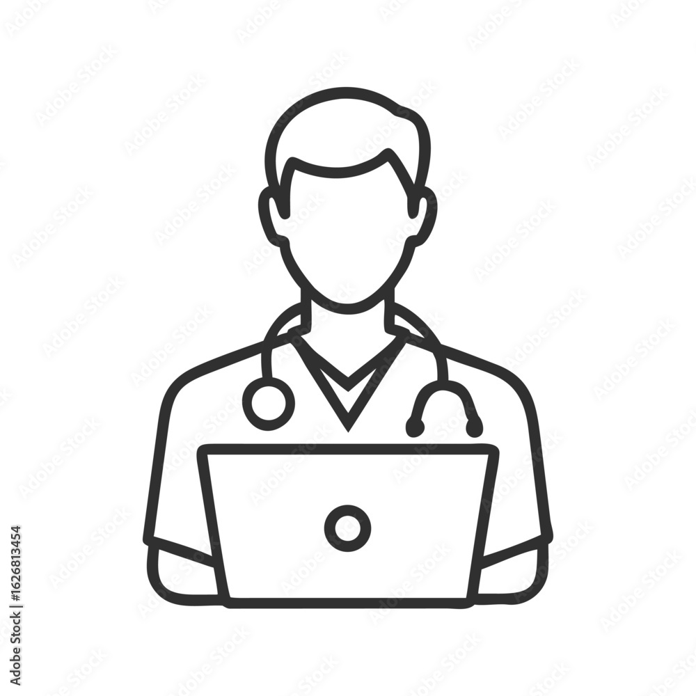 Minimalist Doctor Icon with Stethoscope and Laptop with Transparent Background Minimalist Doctor Icon with Stethoscope and Laptop with Transparent Background