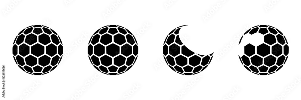 Naklejka premium Abstract geometric spheres with hexagonal patterns, suggesting stages of development or phases