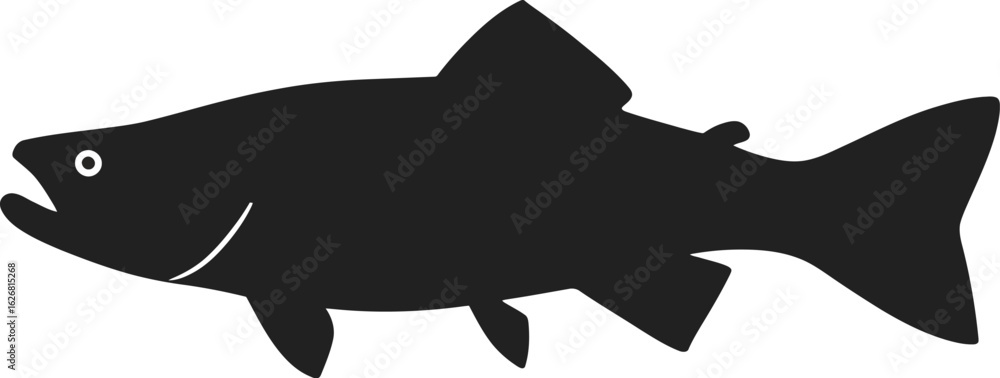 Fototapeta premium Vector art of a simple black silhouette of a salmon fish swimming in the water a clean and modern vector illustration